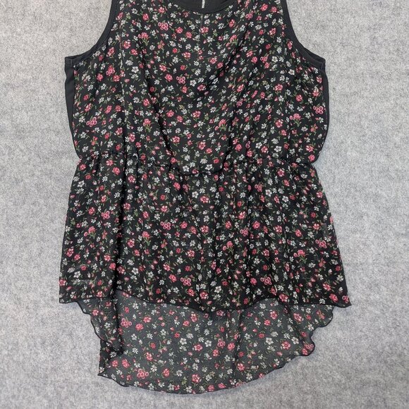 Black floral sleeveless top shirt blouse flowy draped lightweight boho - Large - Picture 5 of 10